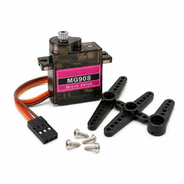 MG90S metal gear micro servo with three horns, four screws and 3-pin plug