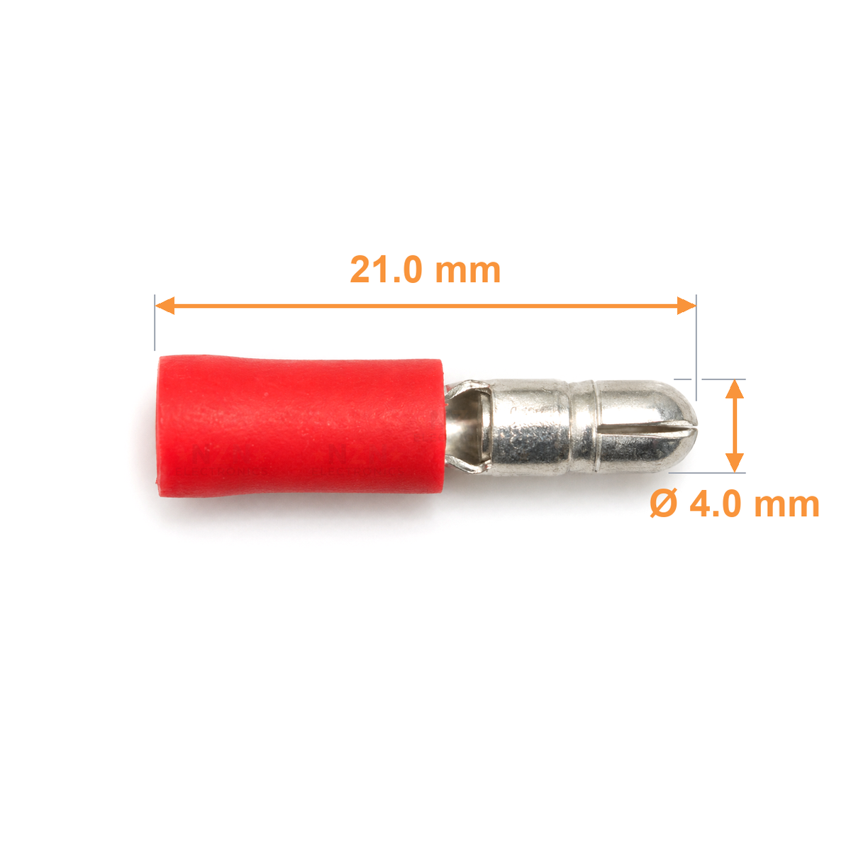 MPD1.25-156 red male bullet dimensions: overall length 21.0 mm, bullet diameter 4.0 mm