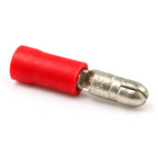 Red MPD1.25-156 male bullet connector with slotted bullet tip and red insulated crimp barrel