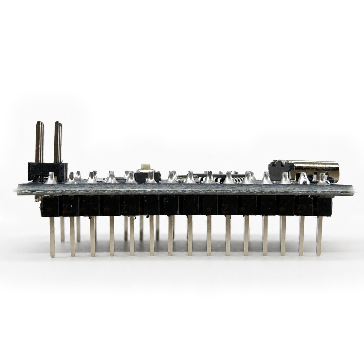 Side view of the Nano V3 USB-C board showing the fitted header pins and board profile