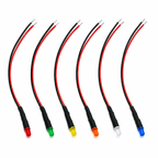 Six 3mm pre-wired diffused LEDs in red, green, yellow, orange, white and blue