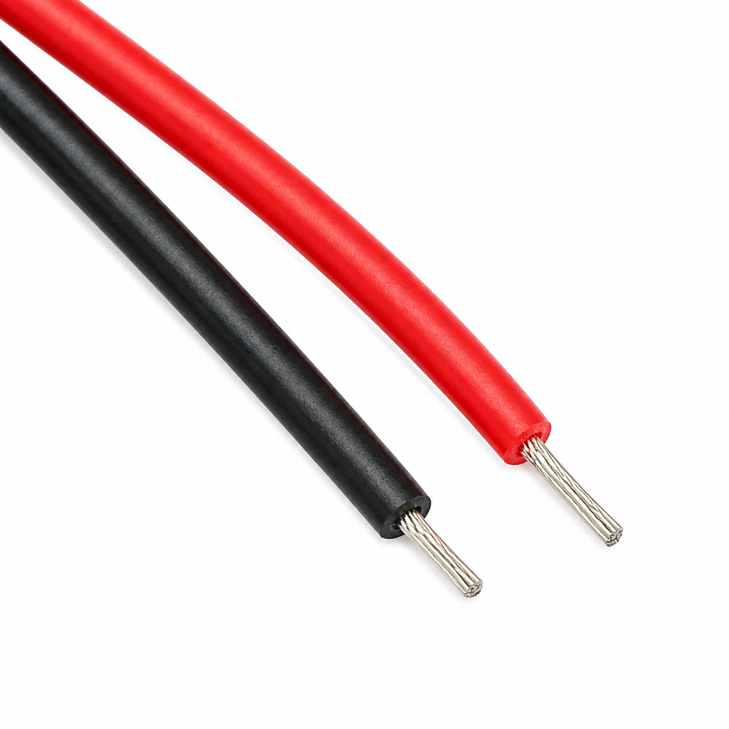 Stranded stripped ends of the red positive and black negative LED wires