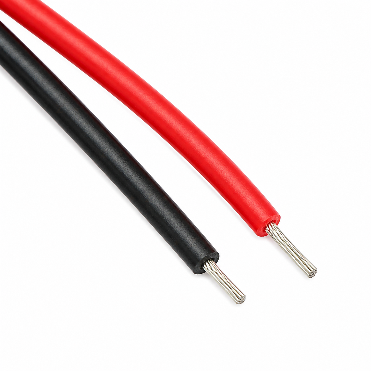 Stranded stripped ends of the red positive and black negative LED wires
