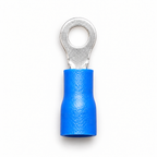 Blue insulated M4 ring terminal (RV2-4) viewed from above, ring and sleeve outline