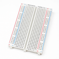 400 point solderless breadboard with detachable red and blue power rails, rows a to j and columns 1 to 30