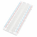 830 point solderless breadboard with detachable red and blue power rails, rows a to j and 63 numbered columns