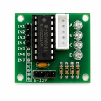 ULN2003 stepper motor driver board showing connector LEDs inputs and power header