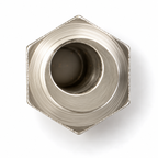 End view down the bore of the eccentric spacer, showing the bore sitting off-centre in the hex and boss