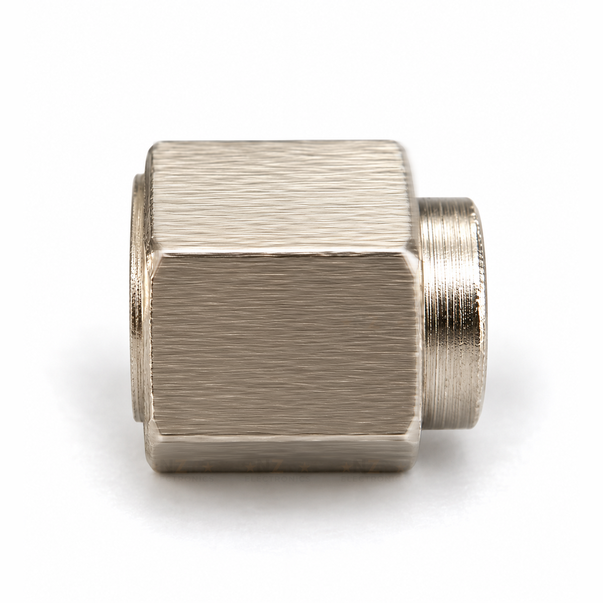 Side profile of the eccentric spacer showing the hex body and the short round boss on one end