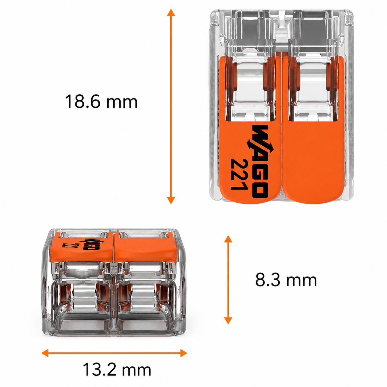 WAGO 221-412 dimensions 18.6 x 13.2 x 8.3 mm