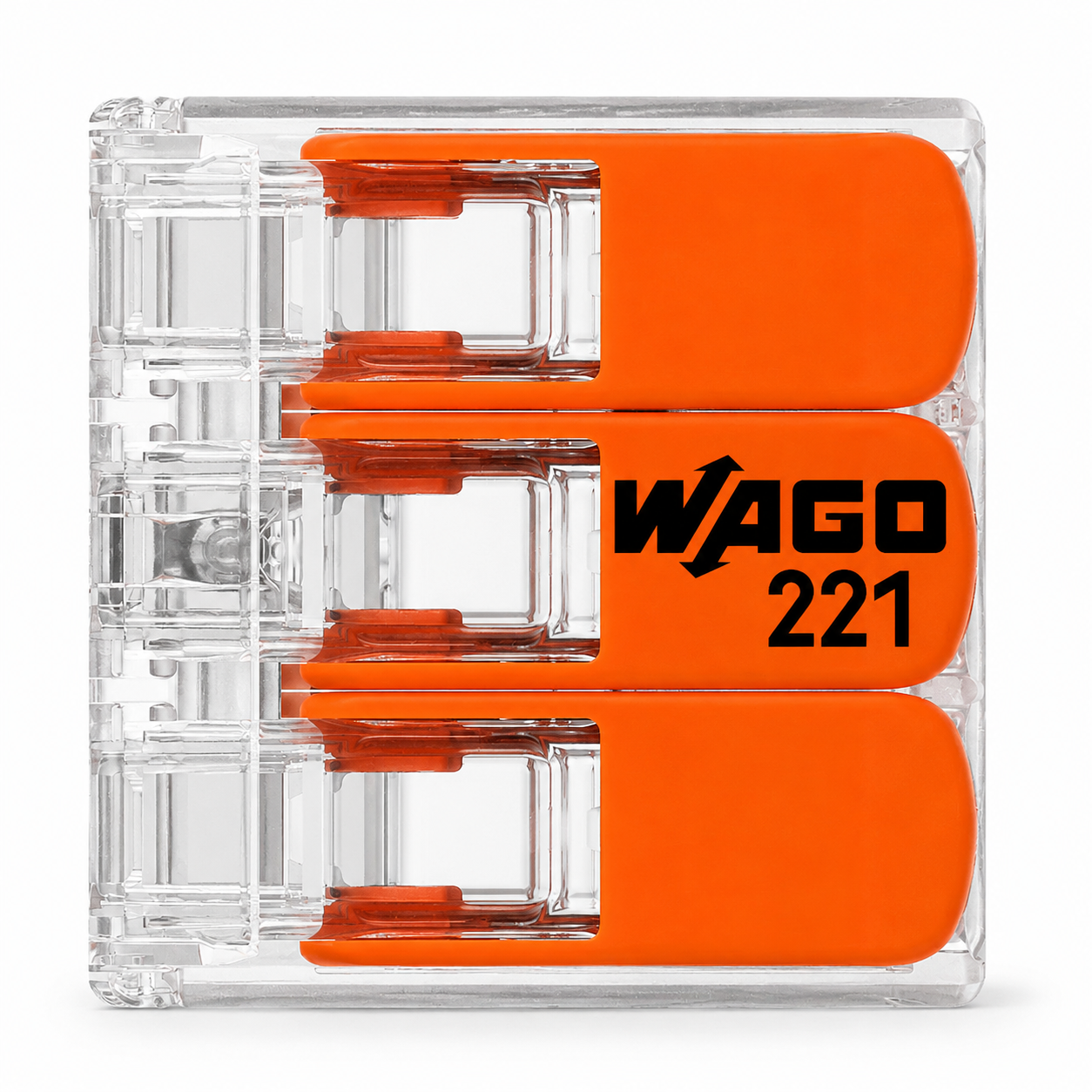 WAGO 221-413 3 pole lever connector top down view