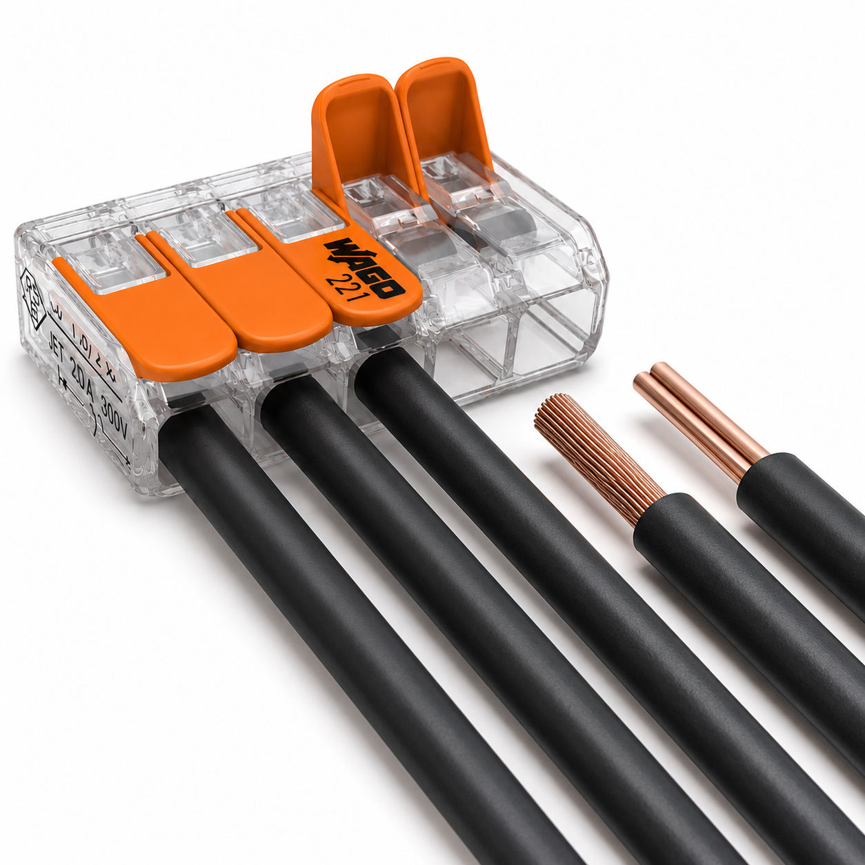 WAGO 221-415 connector joining five wires