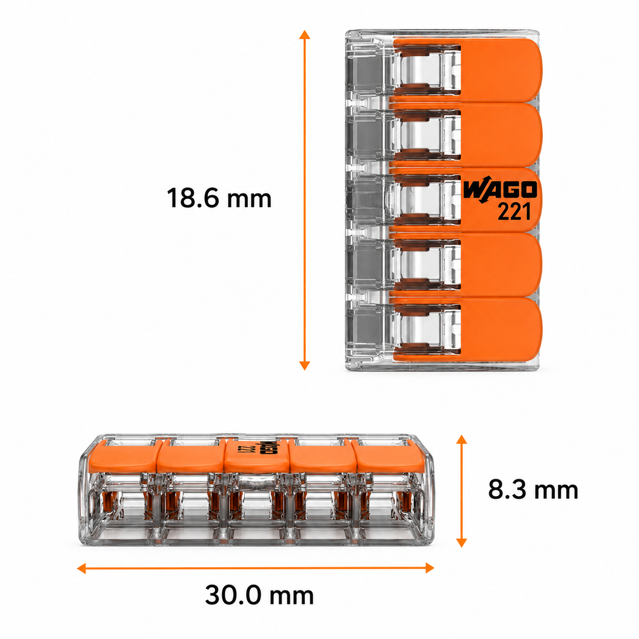 WAGO 221-415 dimensions 30 x 18.6 x 8.3 mm