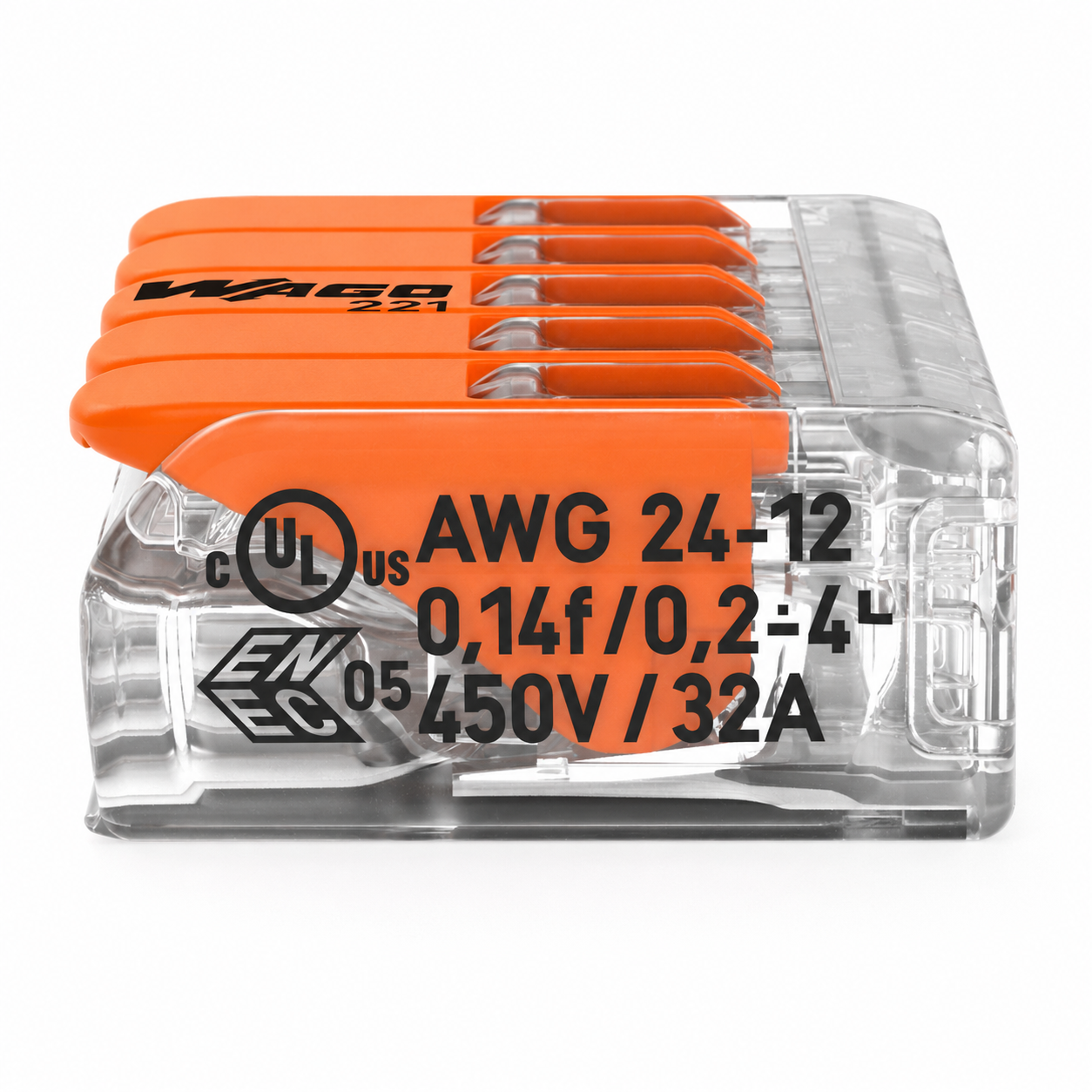 WAGO 221-415 5-pole lever connector side view