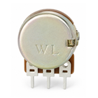 Rear of the WH148 20mm potentiometer showing the WL stamp, retaining clip and three solder terminals