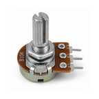 WH148 potentiometer showing the B10K marking, long split shaft, mounting nut and three terminals
