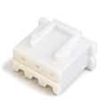 White XH 2.5mm 3-pin wire housing, showing the lock ribs on top and the three pin openings on the front